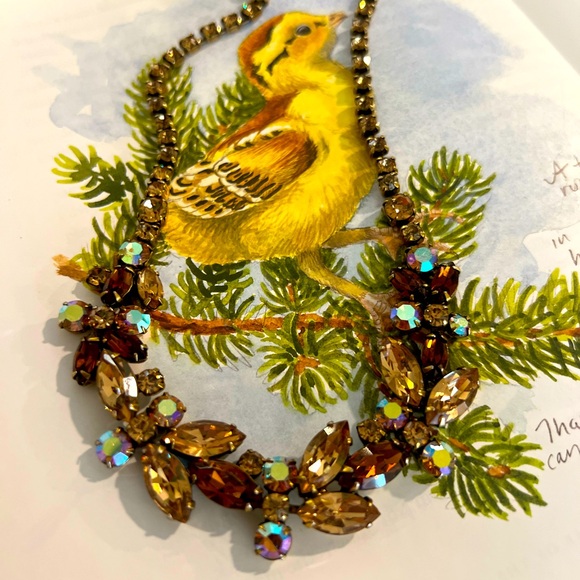 VINTAGE REGENCY💛🤎 JEWELS STATEMENT CRYSTAL RHINESTONE NECKLACE 🤎💛 - Picture 1 of 7